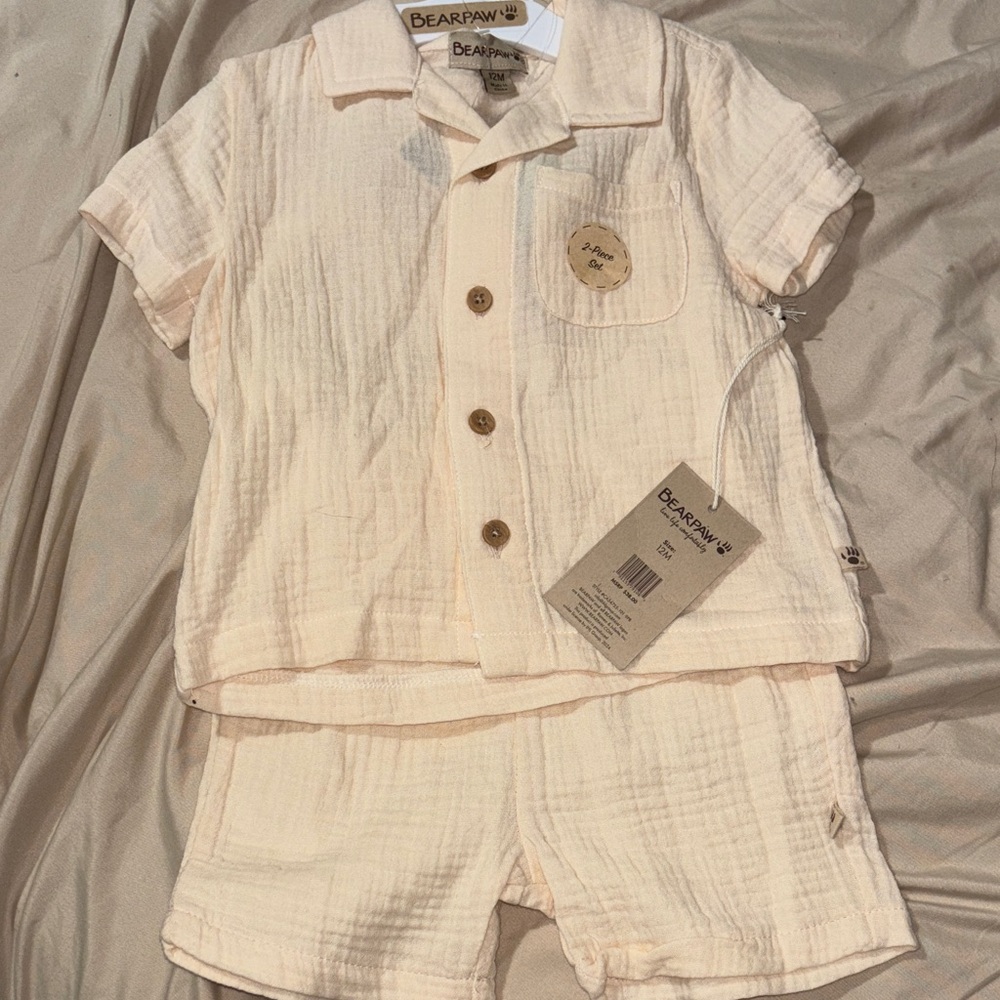 BearPaw Kids Cream Button-Up Pajama Set